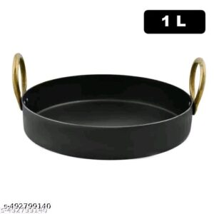 Paras Traders 1 Litre Iron Kadai 23cm Induction Base Loha Kadhai Food Grade Deep Frying Pan with Strong Handles Even Heat Retention Traditional Indian Cookware for Healthy Cooking