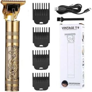 GETTRADE T9 Vintage USB Rechargeable Cordless Electric Beard Trimmer Hair Clippers G23 Trimmer 30 min  Runtime 4 Length Settings (Gold)